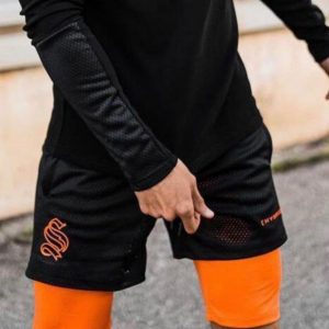 Erkek siyah turuncu Flex 2 In 1 Running Taytlı Spor Şort taytlı spor şort